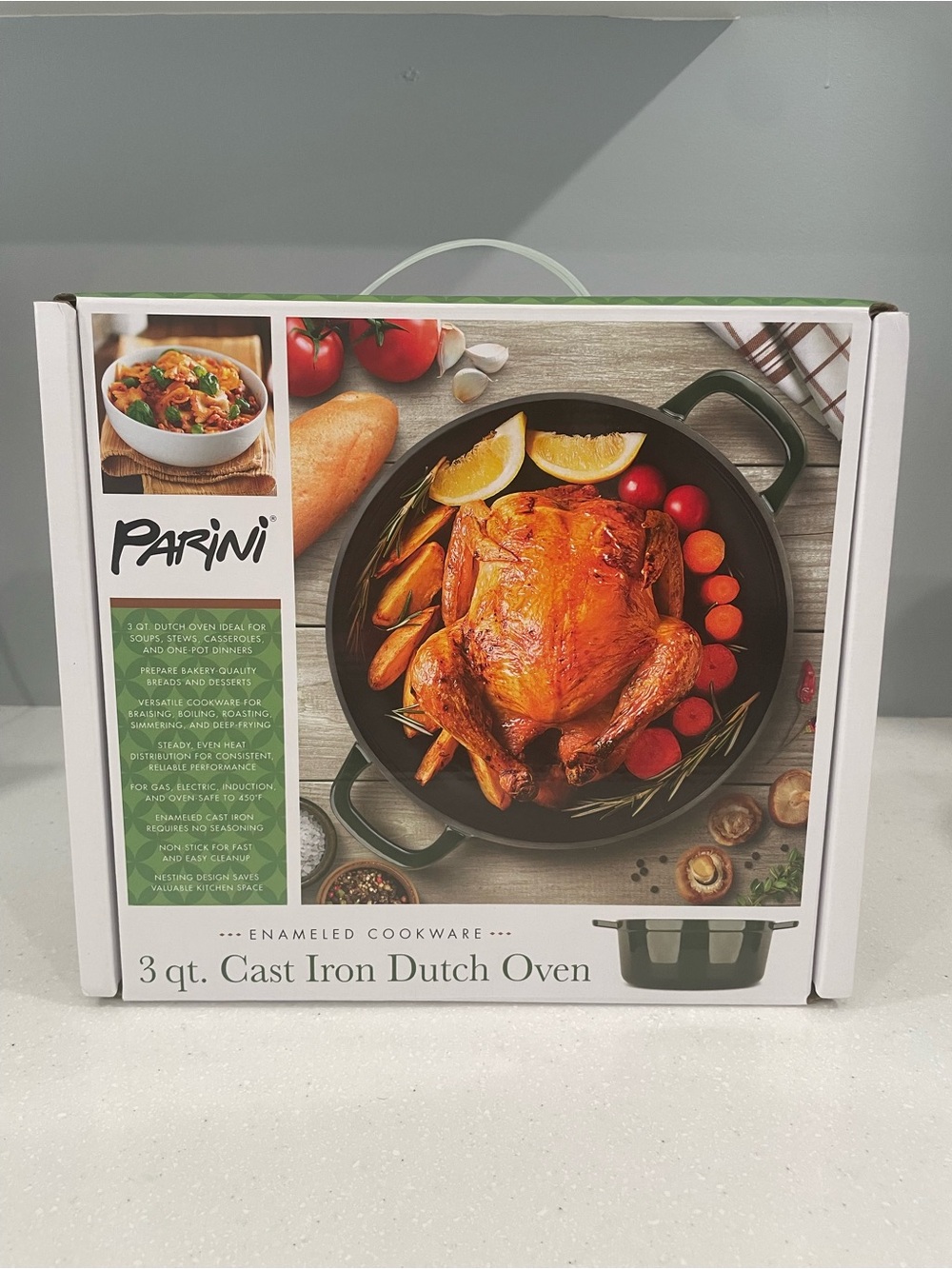 Parini 3 Qt Enameled Cast Iron Dutch Oven Green New in Box